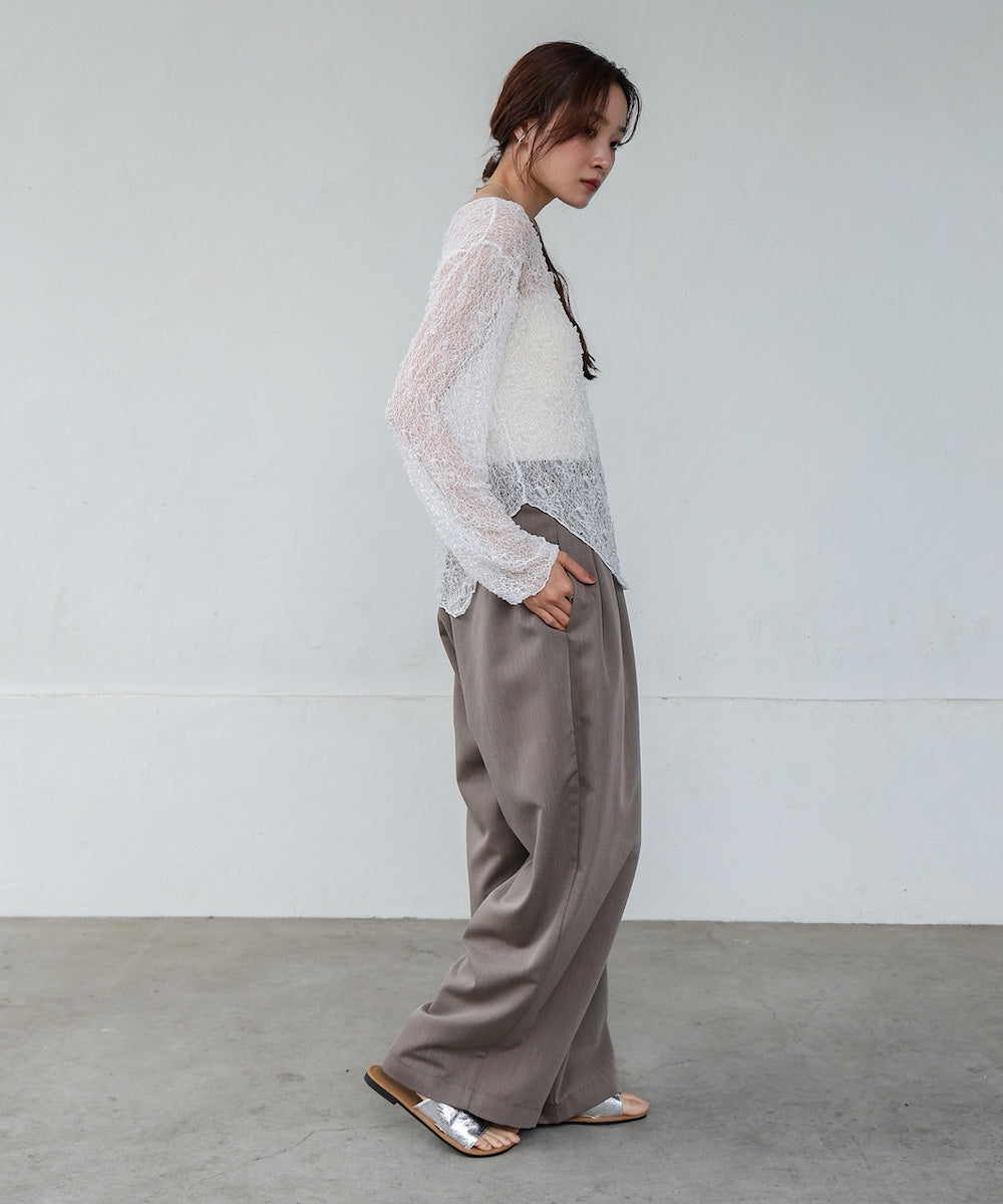 アシメヘムデザインスリットレーストップス