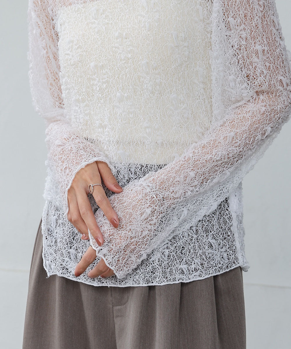 アシメヘムデザインスリットレーストップス