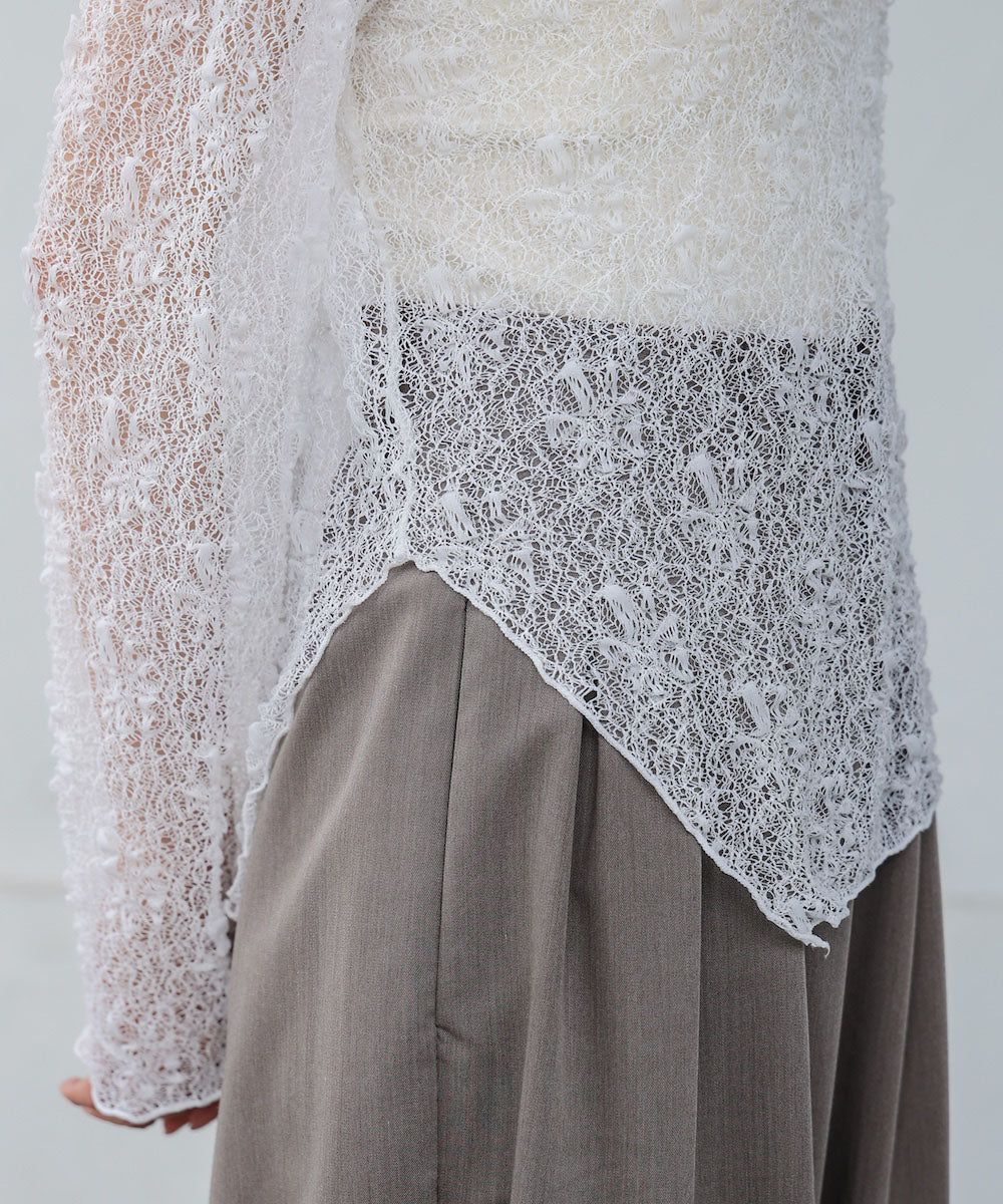 アシメヘムデザインスリットレーストップス