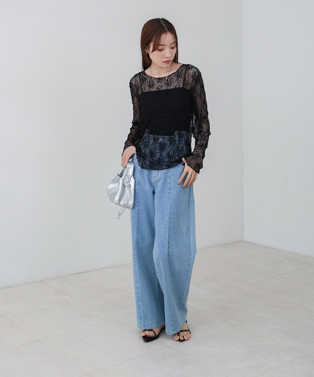 アシメヘムデザインスリットレーストップス