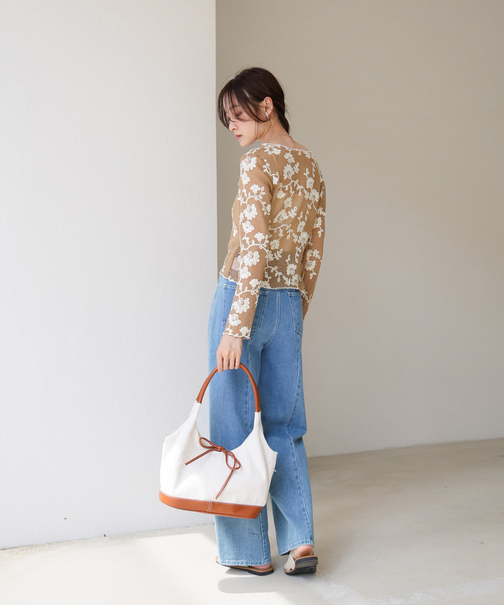 刺繍透かし編みトップス