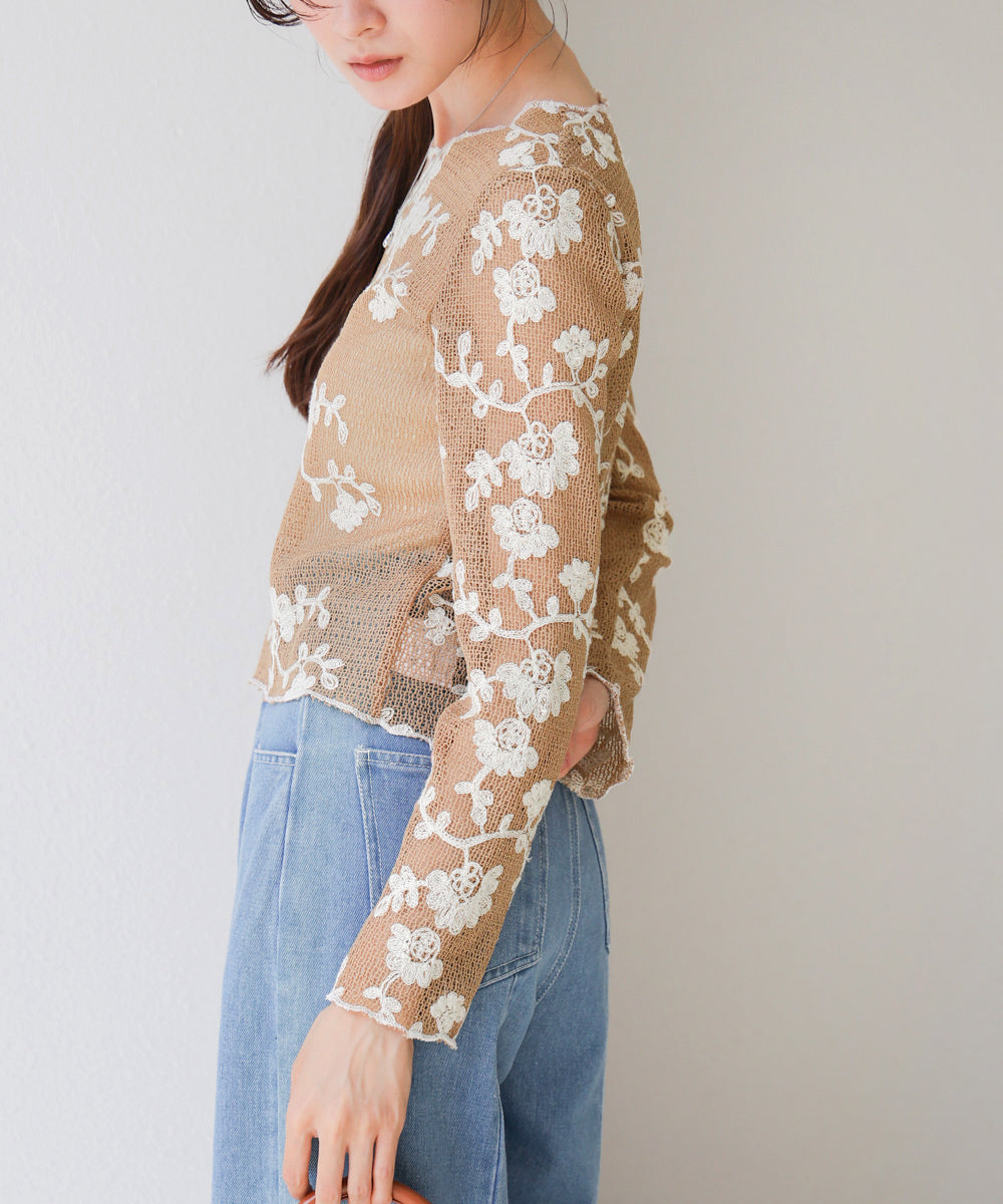 刺繍透かし編みトップス