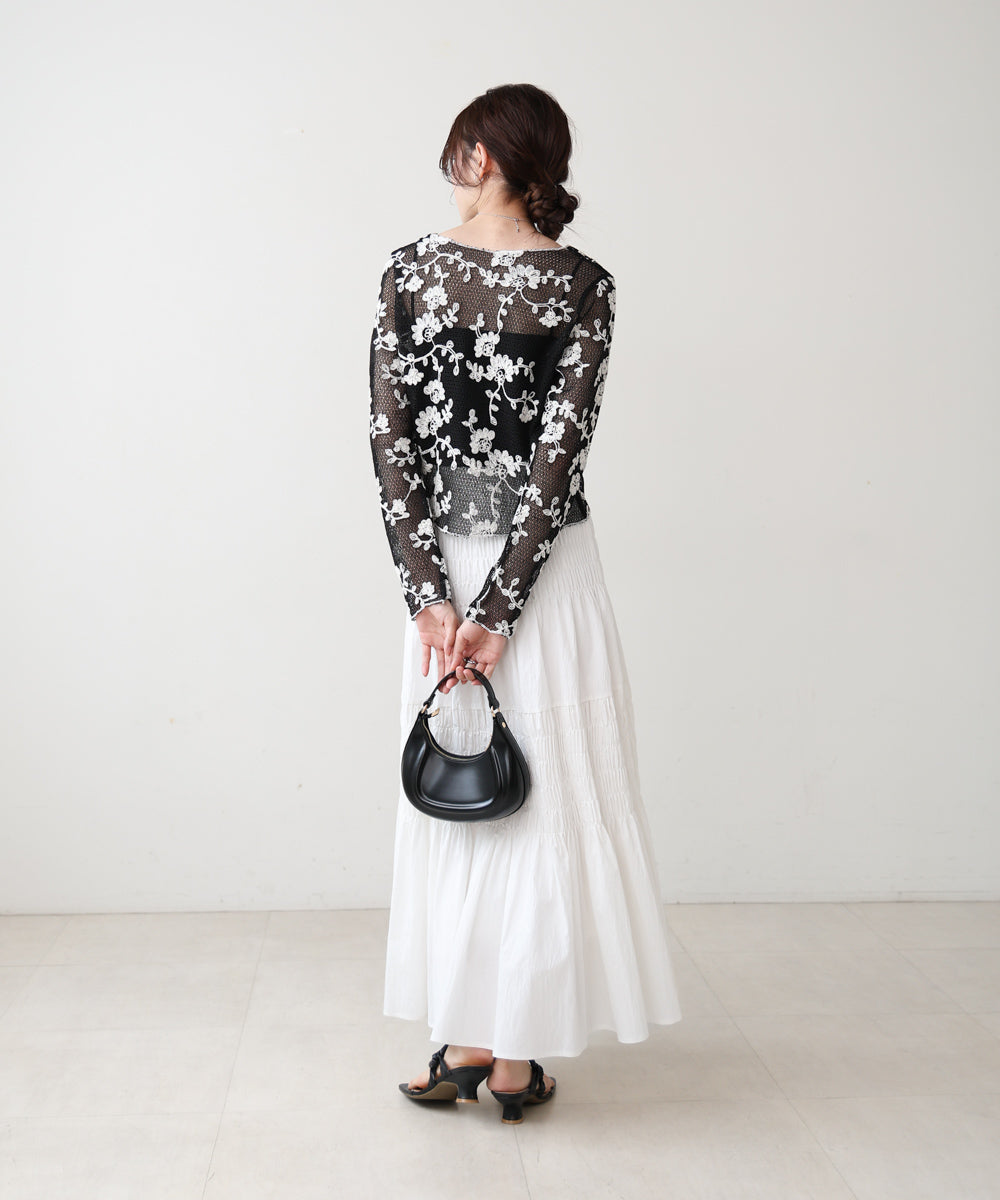 刺繍透かし編みトップス