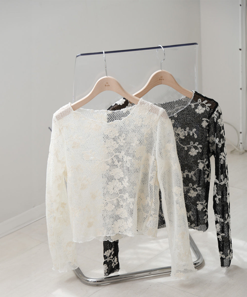 刺繍透かし編みトップス