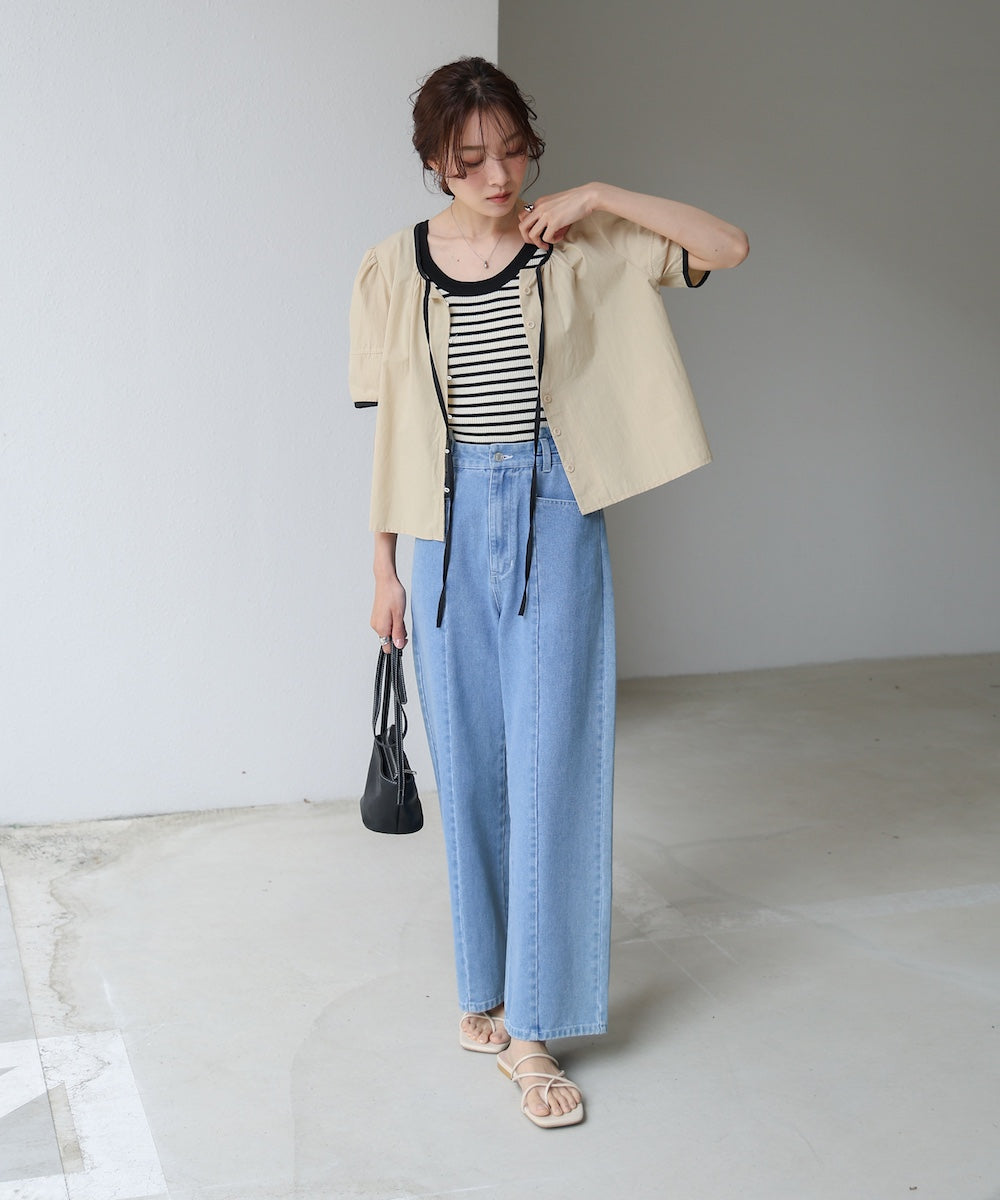 パイピングリボンブラウス