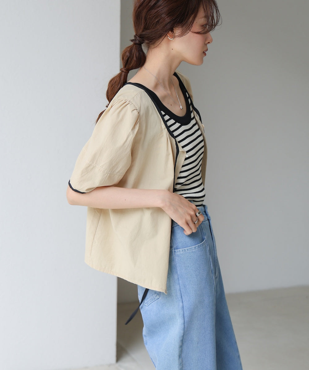 パイピングリボンブラウス