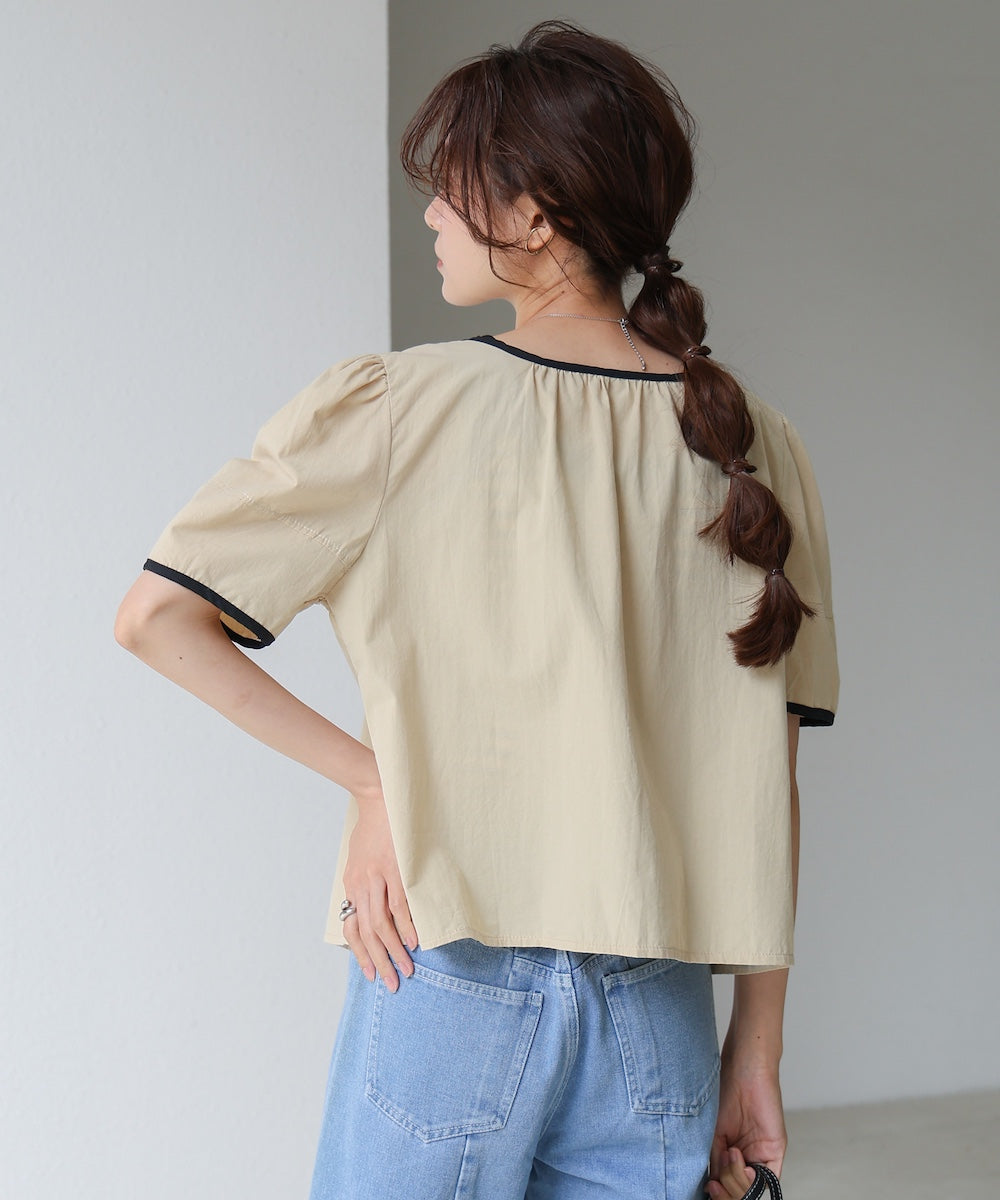 パイピングリボンブラウス