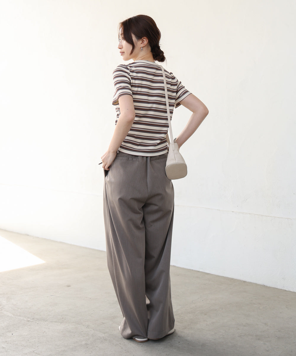 マルチボーダーサイドシャーリングTシャツ