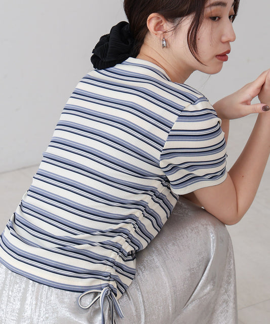 マルチボーダーサイドシャーリングTシャツ