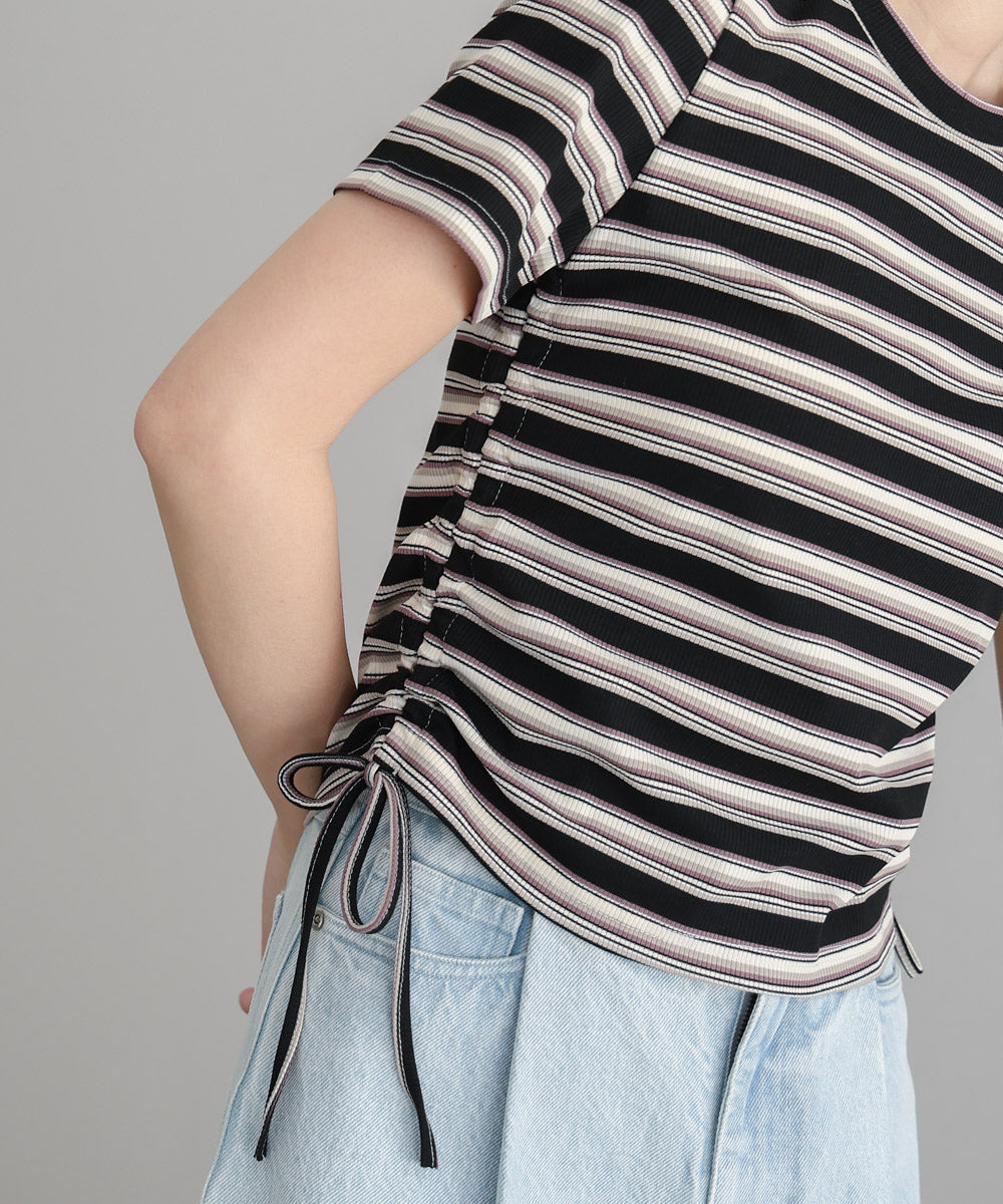 マルチボーダーサイドシャーリングTシャツ