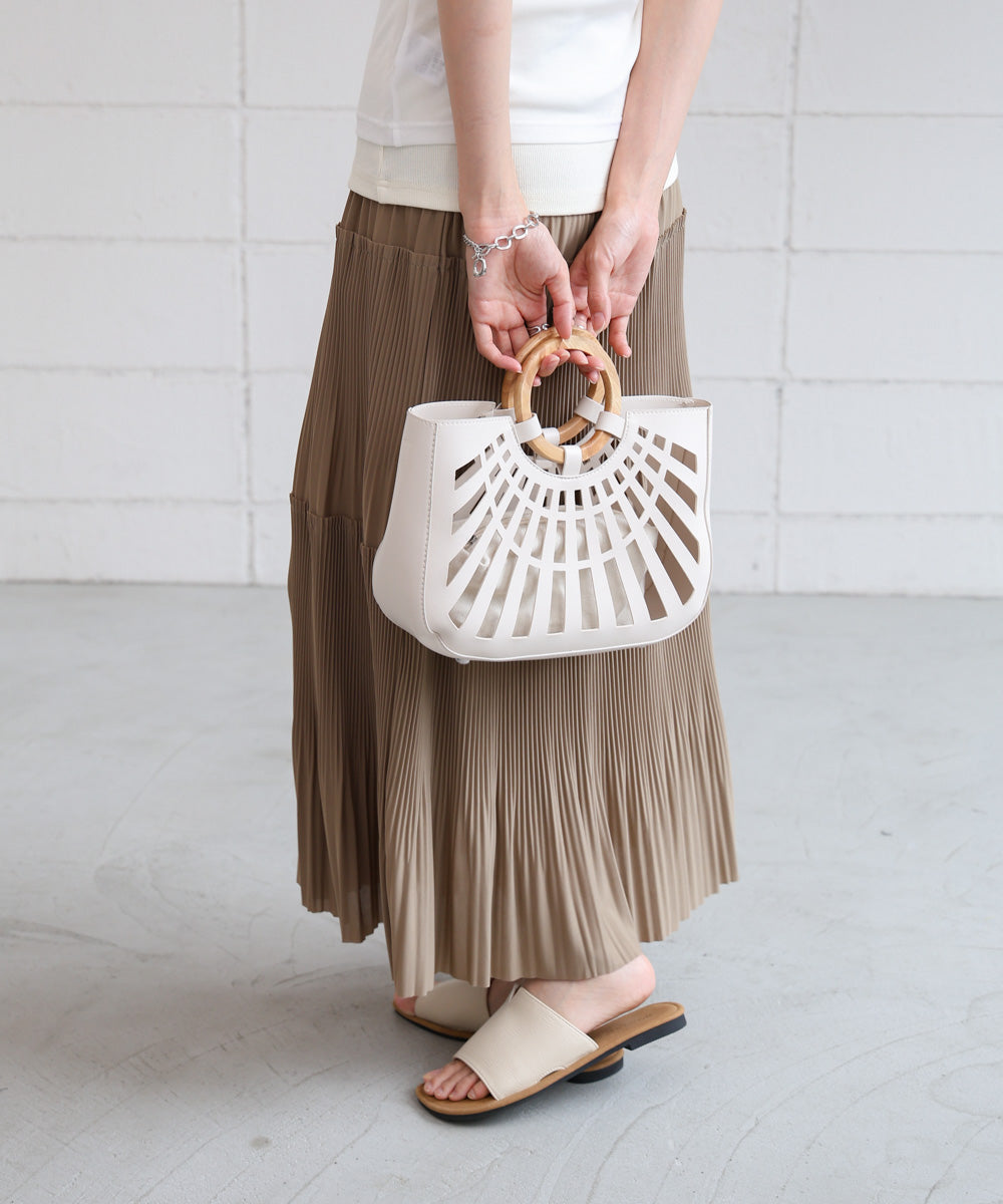 2WAYポーチ付きニュアンスメッシュバンブーバッグ