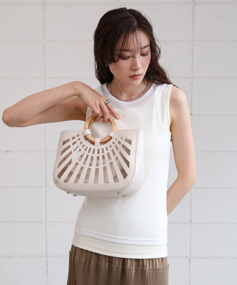 2WAYポーチ付きニュアンスメッシュバンブーバッグ