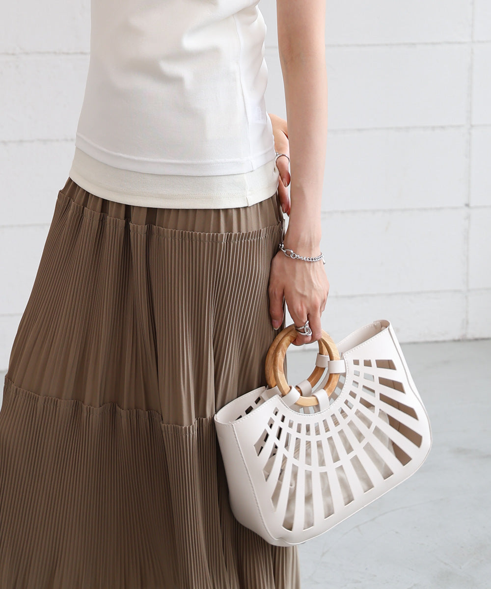 2WAYポーチ付きニュアンスメッシュバンブーバッグ