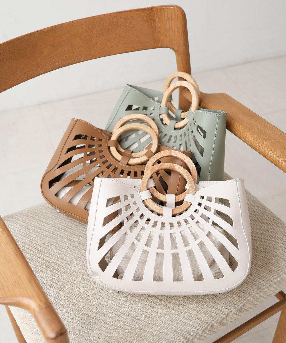 2WAYポーチ付きニュアンスメッシュバンブーバッグ