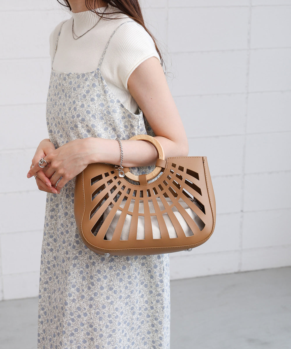 2WAYポーチ付きニュアンスメッシュバンブーバッグ
