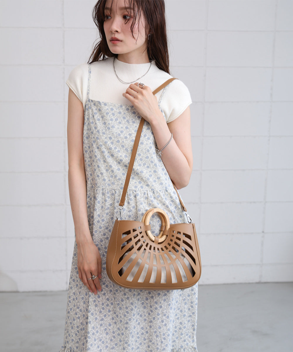 2WAYポーチ付きニュアンスメッシュバンブーバッグ