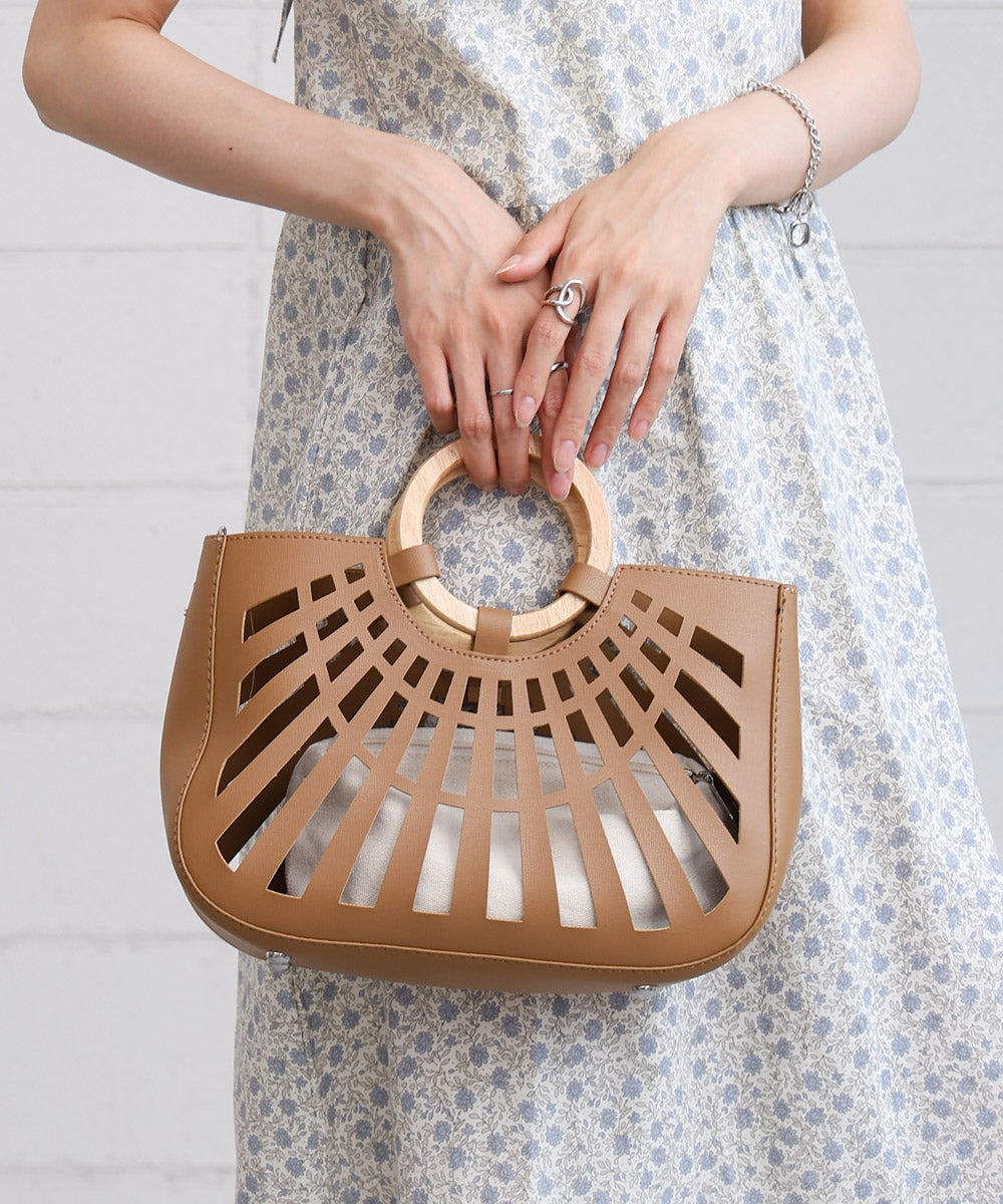 2WAYポーチ付きニュアンスメッシュバンブーバッグ