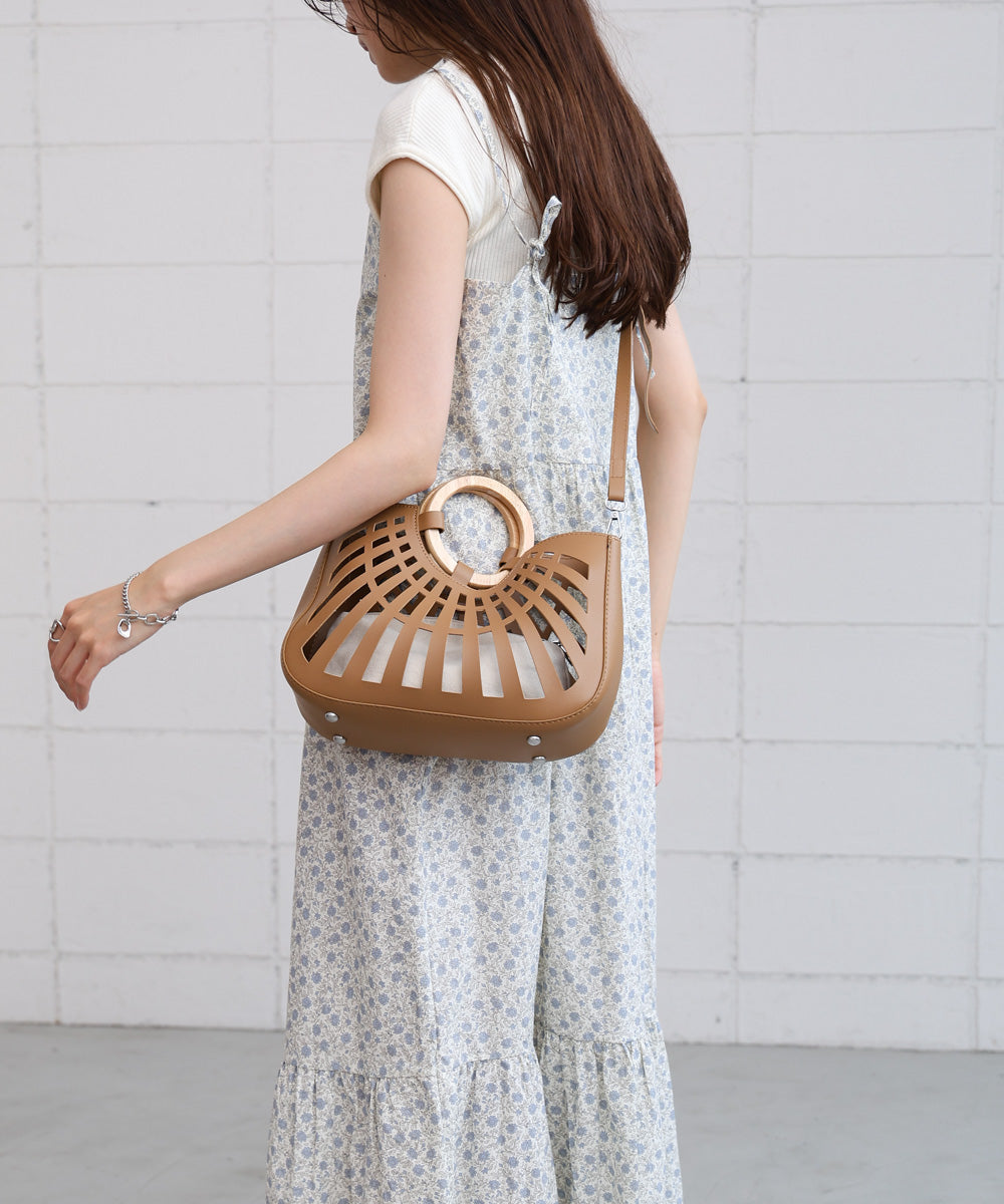 2WAYポーチ付きニュアンスメッシュバンブーバッグ