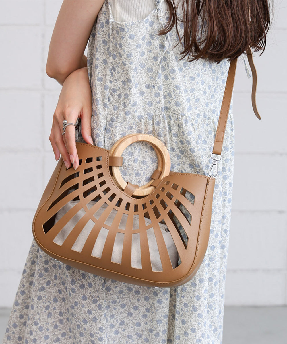 2WAYポーチ付きニュアンスメッシュバンブーバッグ