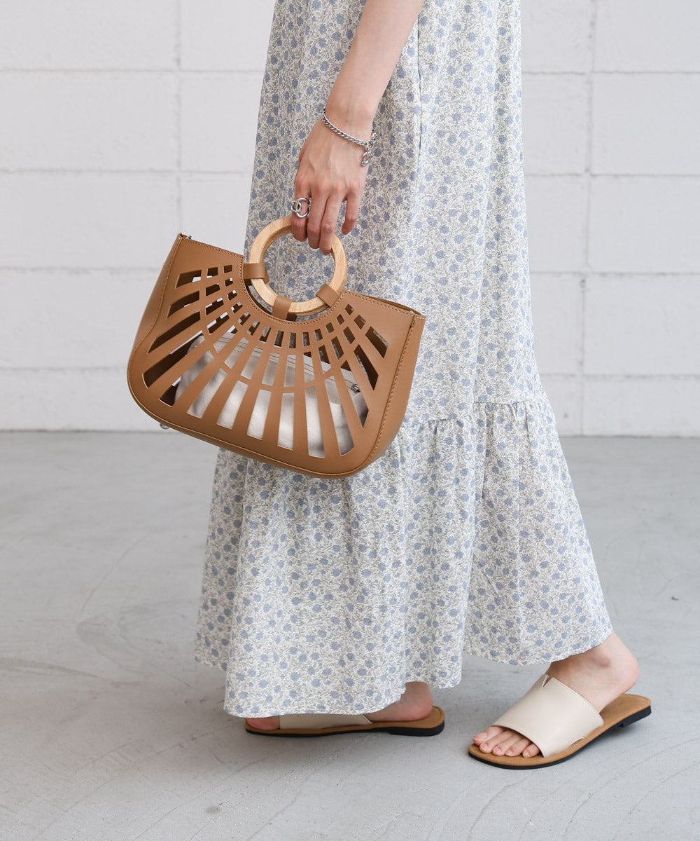 2WAYポーチ付きニュアンスメッシュバンブーバッグ