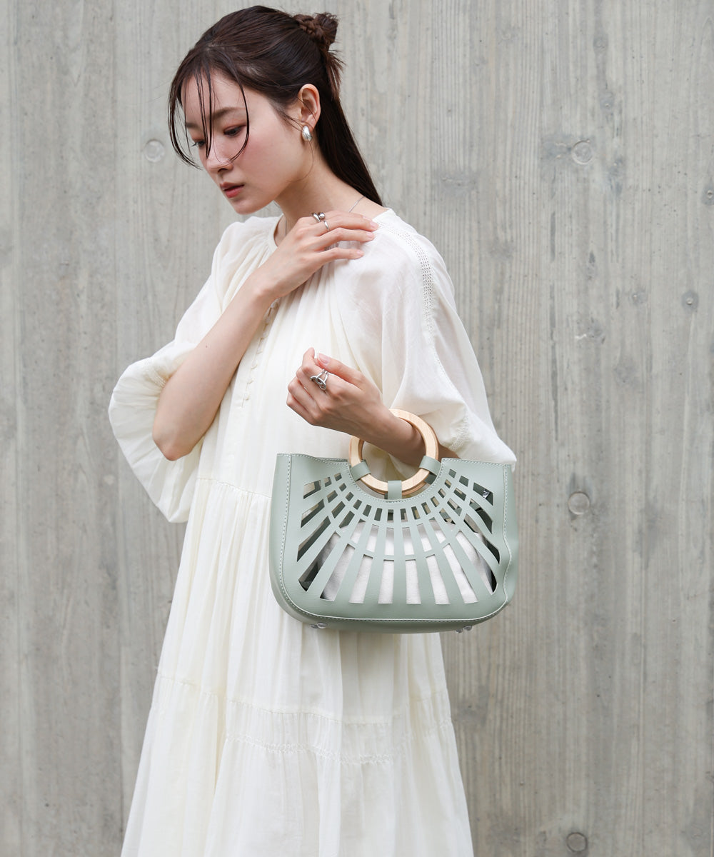 2WAYポーチ付きニュアンスメッシュバンブーバッグ