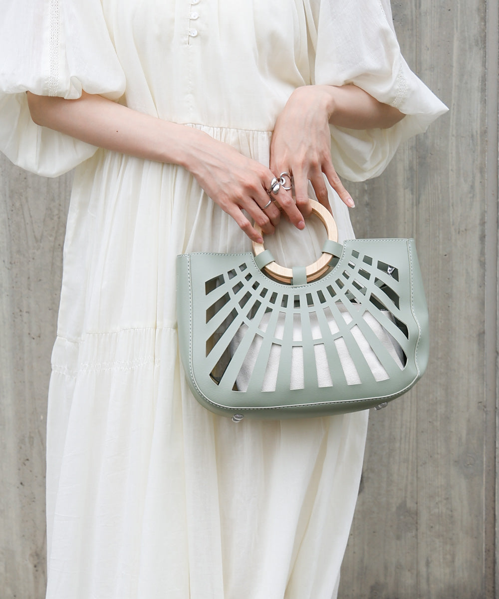 2WAYポーチ付きニュアンスメッシュバンブーバッグ