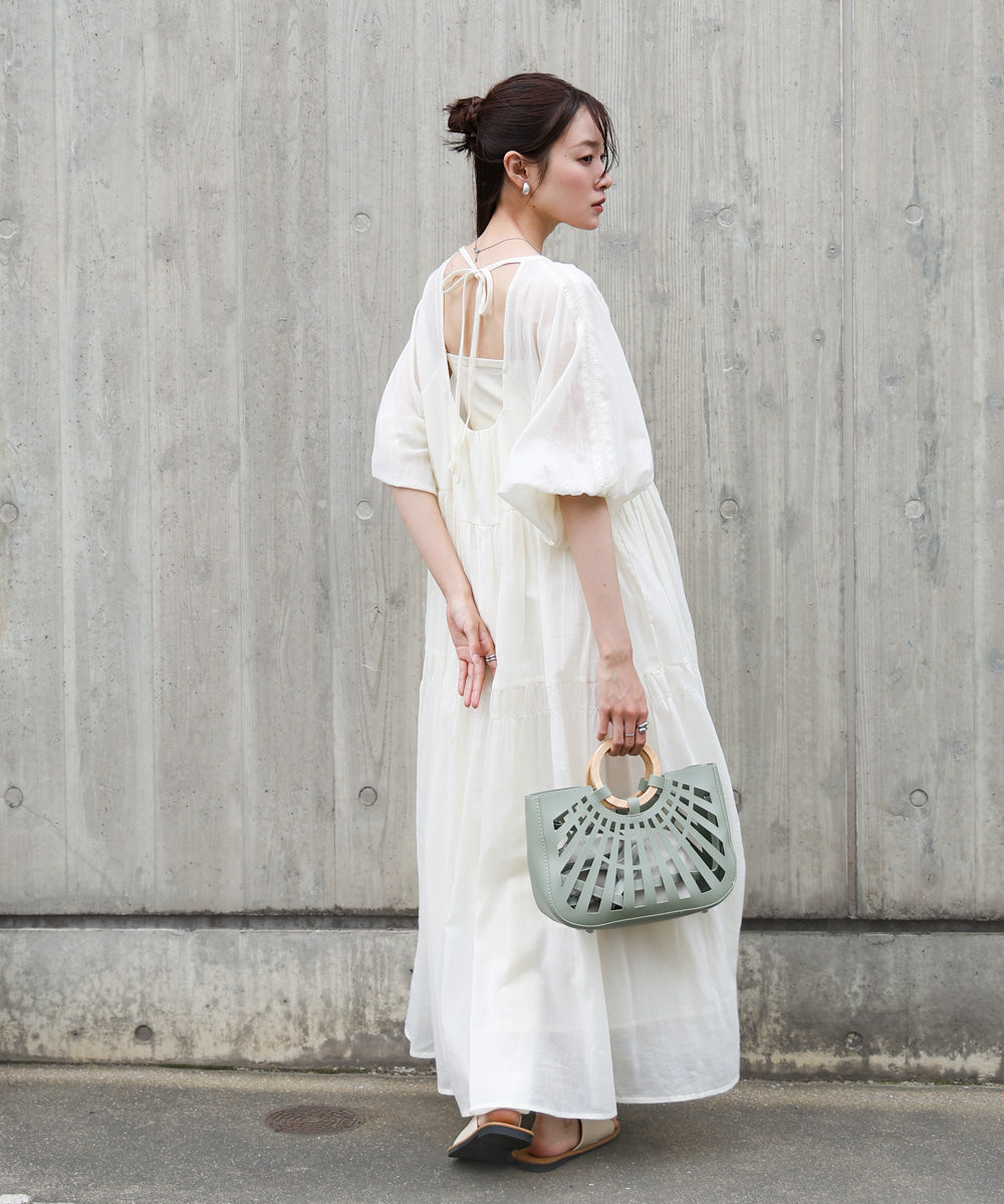 2WAYポーチ付きニュアンスメッシュバンブーバッグ