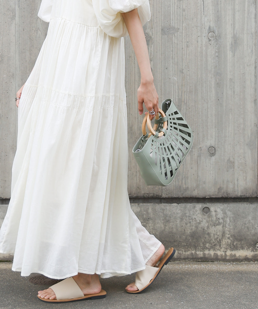 2WAYポーチ付きニュアンスメッシュバンブーバッグ