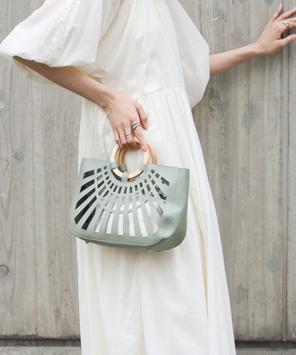 2WAYポーチ付きニュアンスメッシュバンブーバッグ