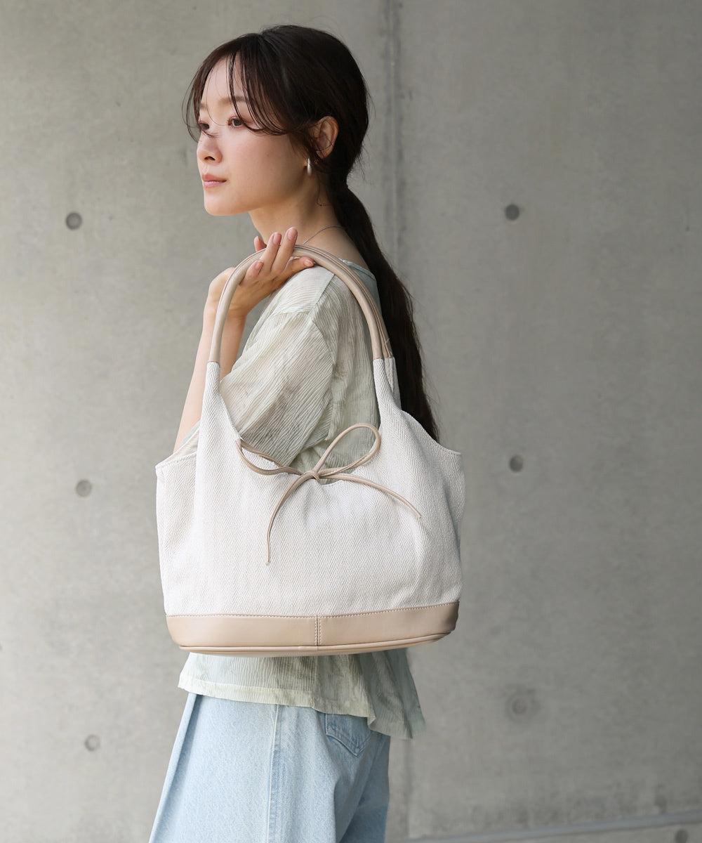 異素材リボントートバッグ