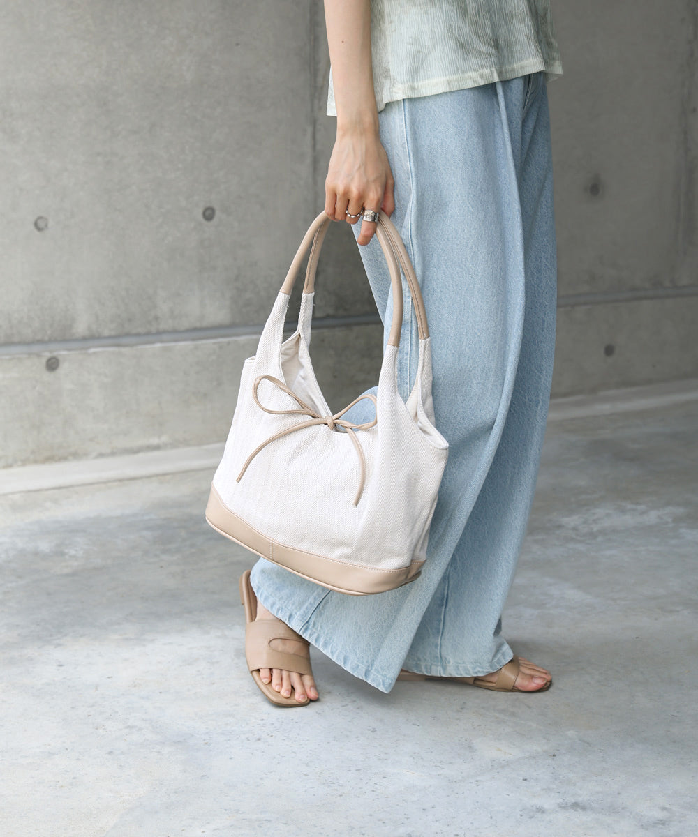 異素材リボントートバッグ