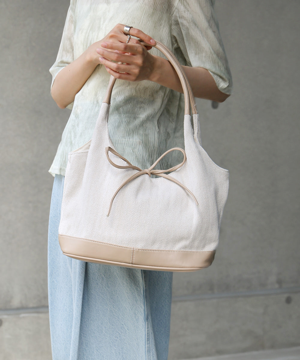 異素材リボントートバッグ