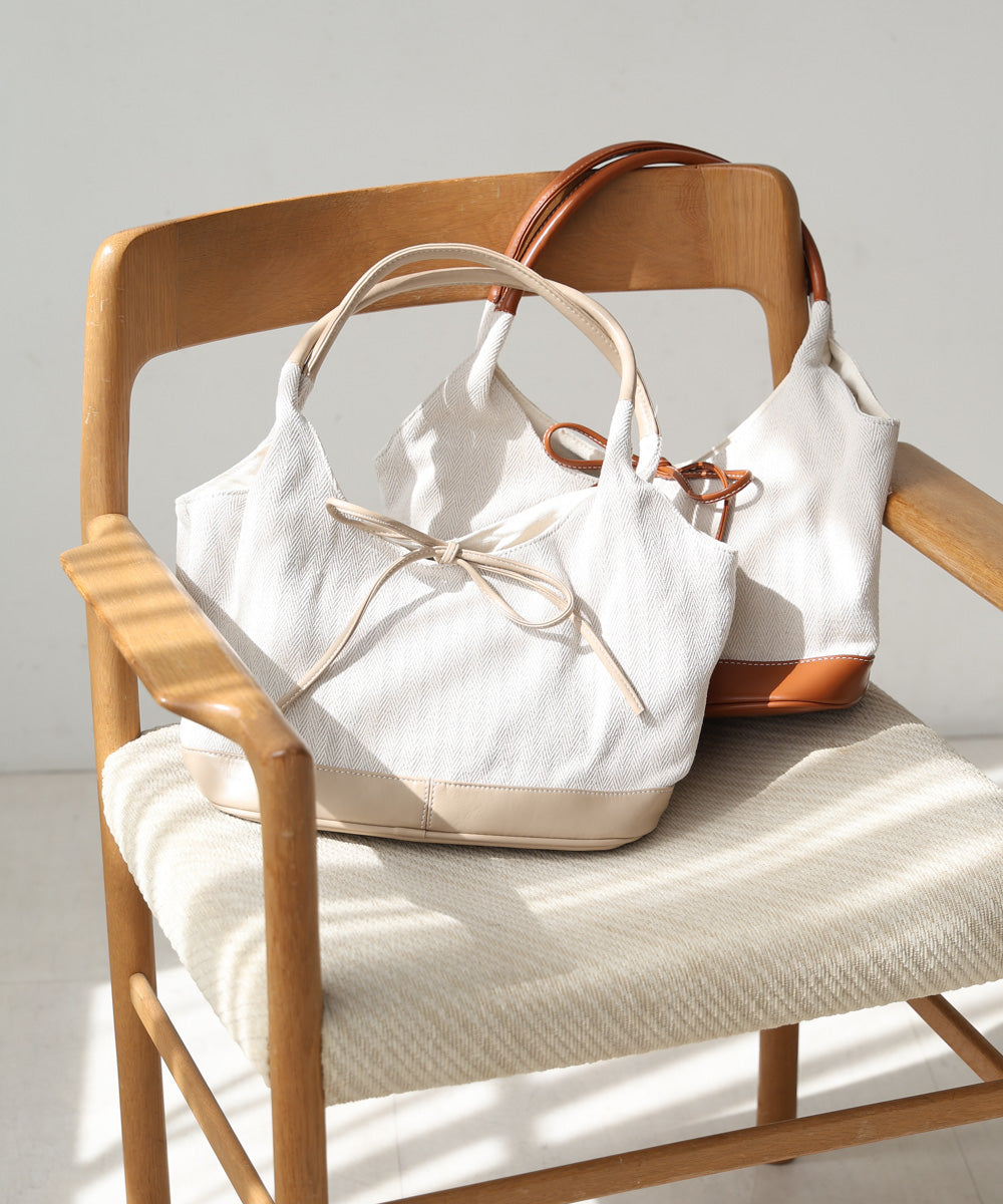 異素材リボントートバッグ