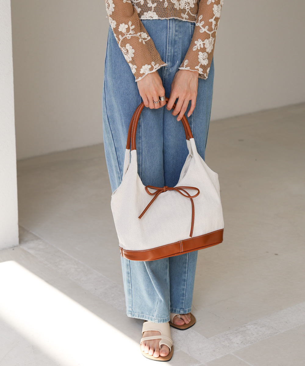 異素材リボントートバッグ