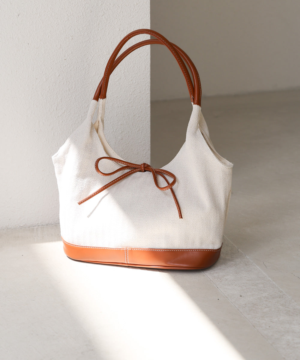 異素材リボントートバッグ