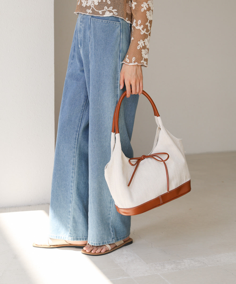 異素材リボントートバッグ