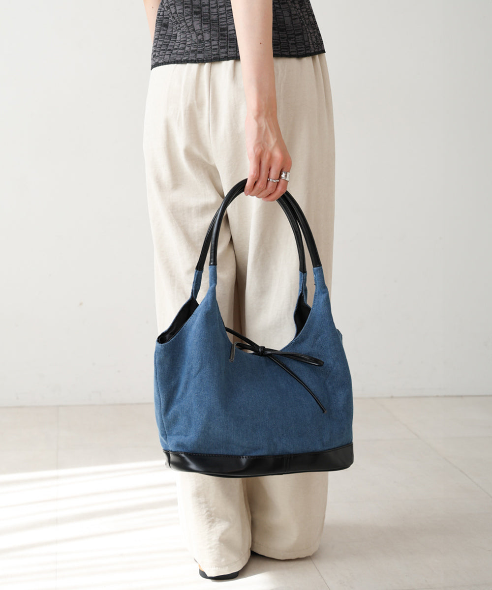 異素材リボントートバッグ