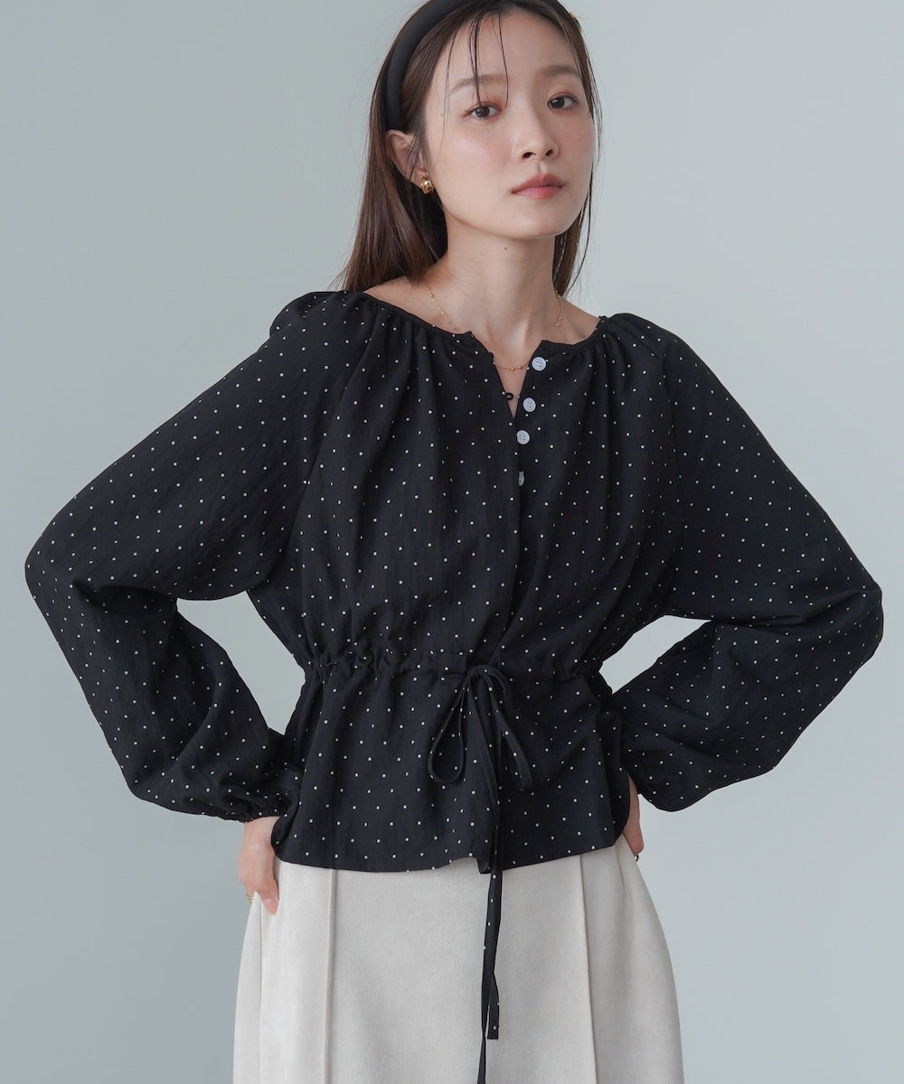 ドットウエストシャーリングブラウス
