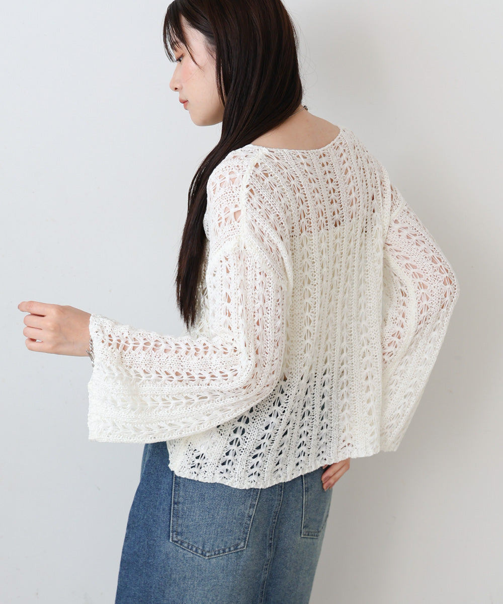 フラワーレース透かし編みトップス