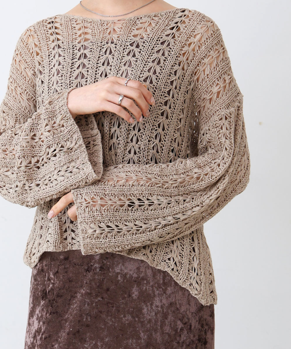 フラワーレース透かし編みトップス