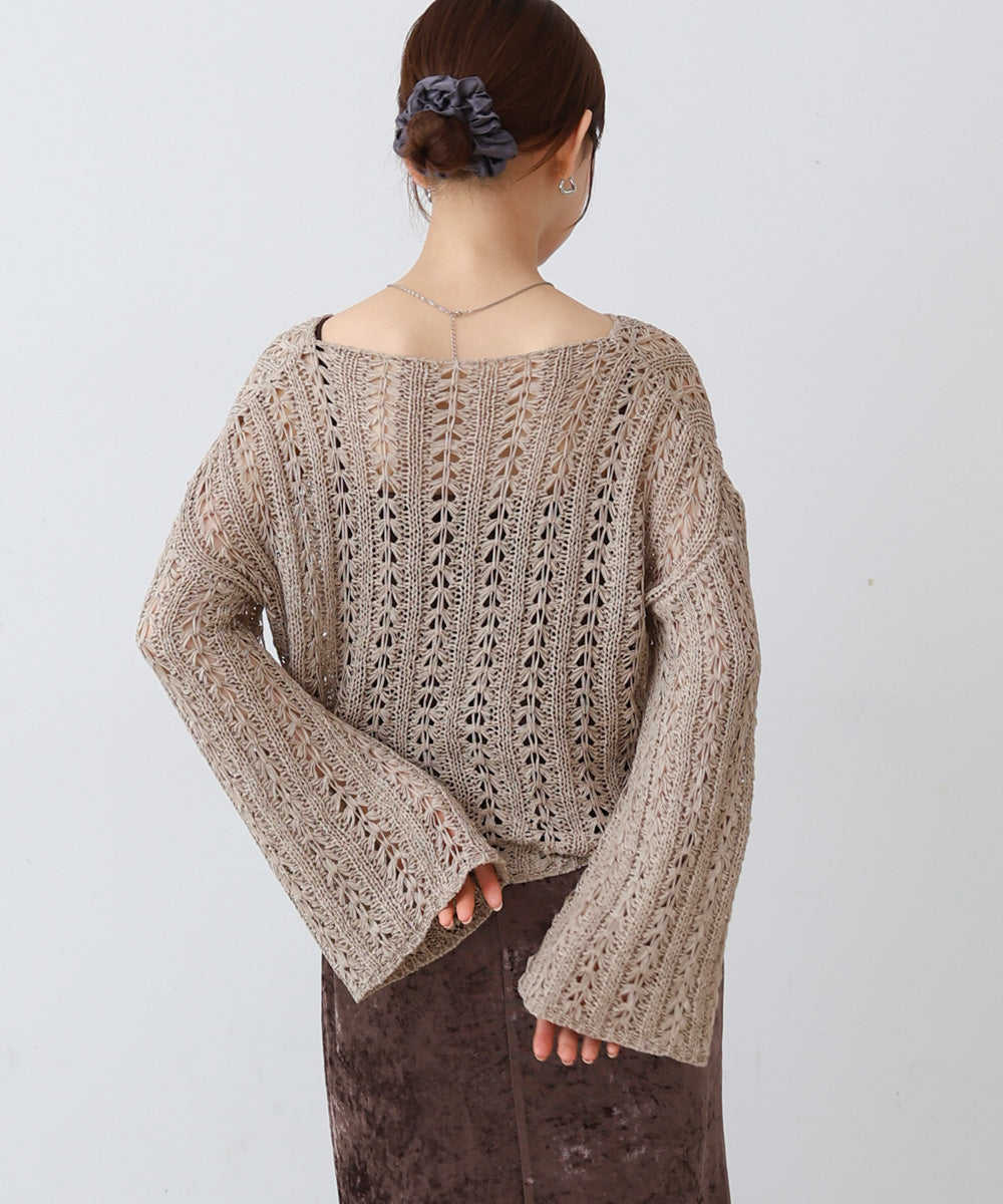 フラワーレース透かし編みトップス