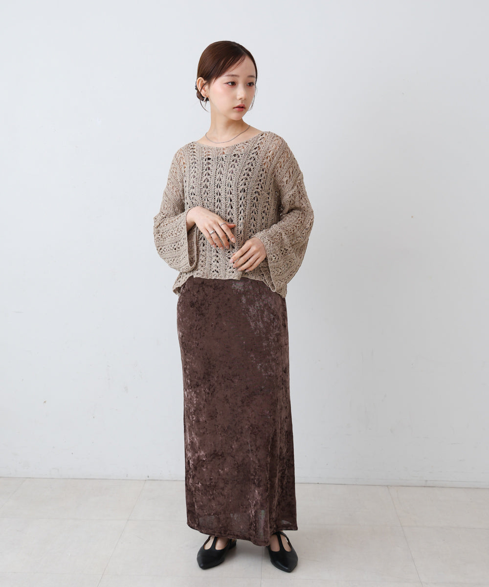 フラワーレース透かし編みトップス