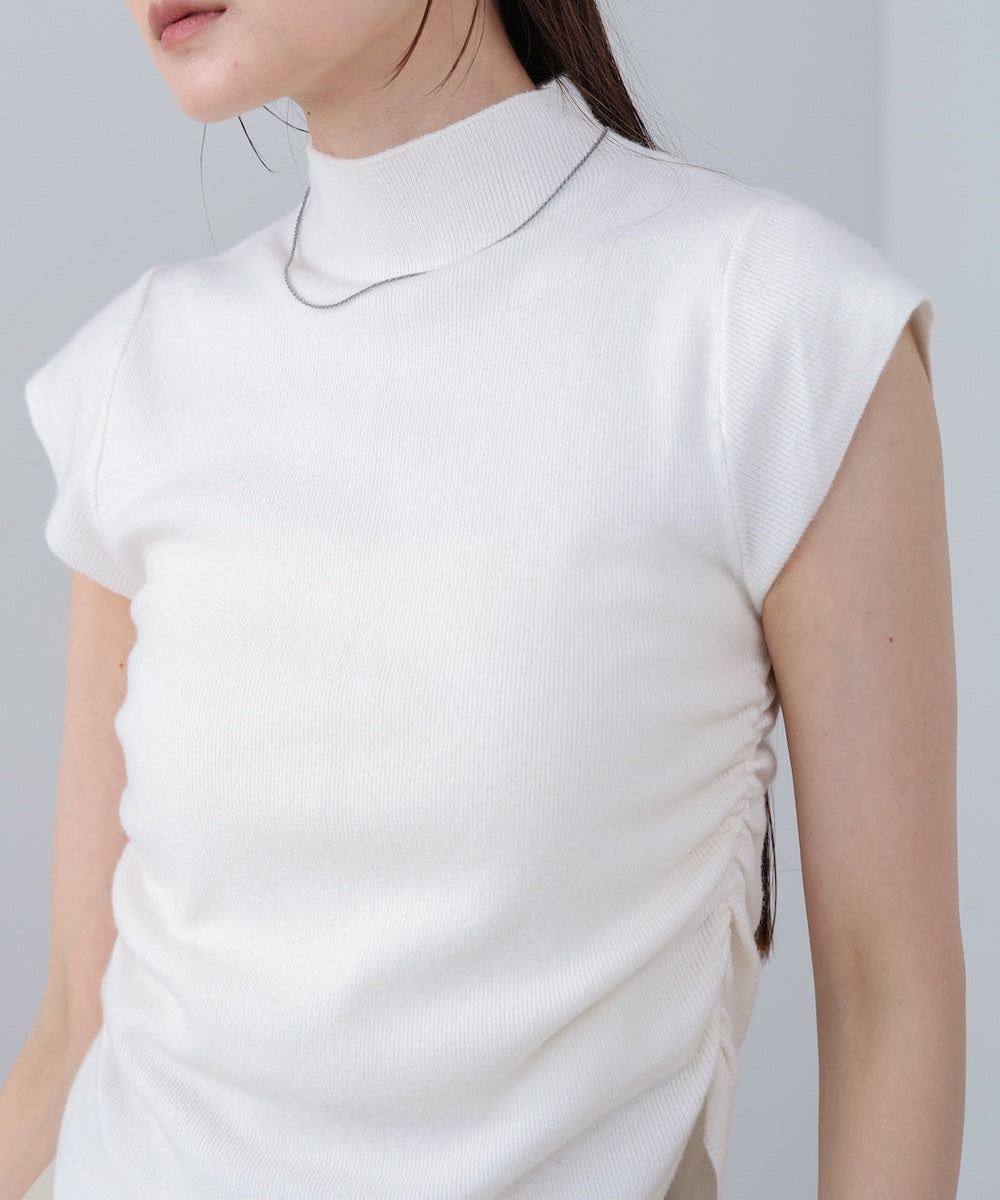 サイドギャザープチハイネックトップス