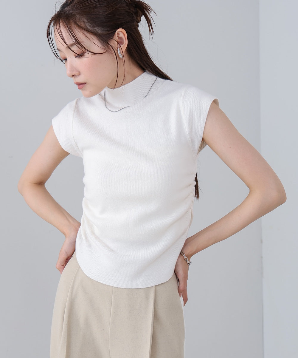 サイドギャザープチハイネックトップス