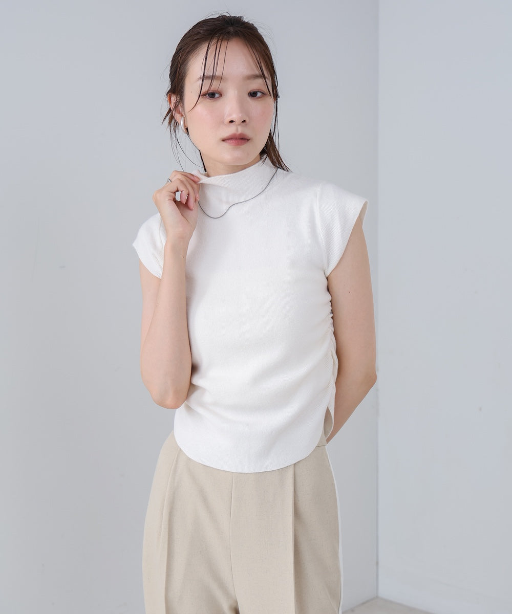サイドギャザープチハイネックトップス
