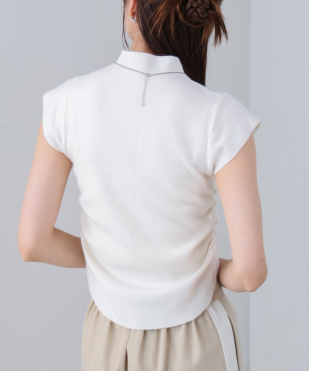 サイドギャザープチハイネックトップス