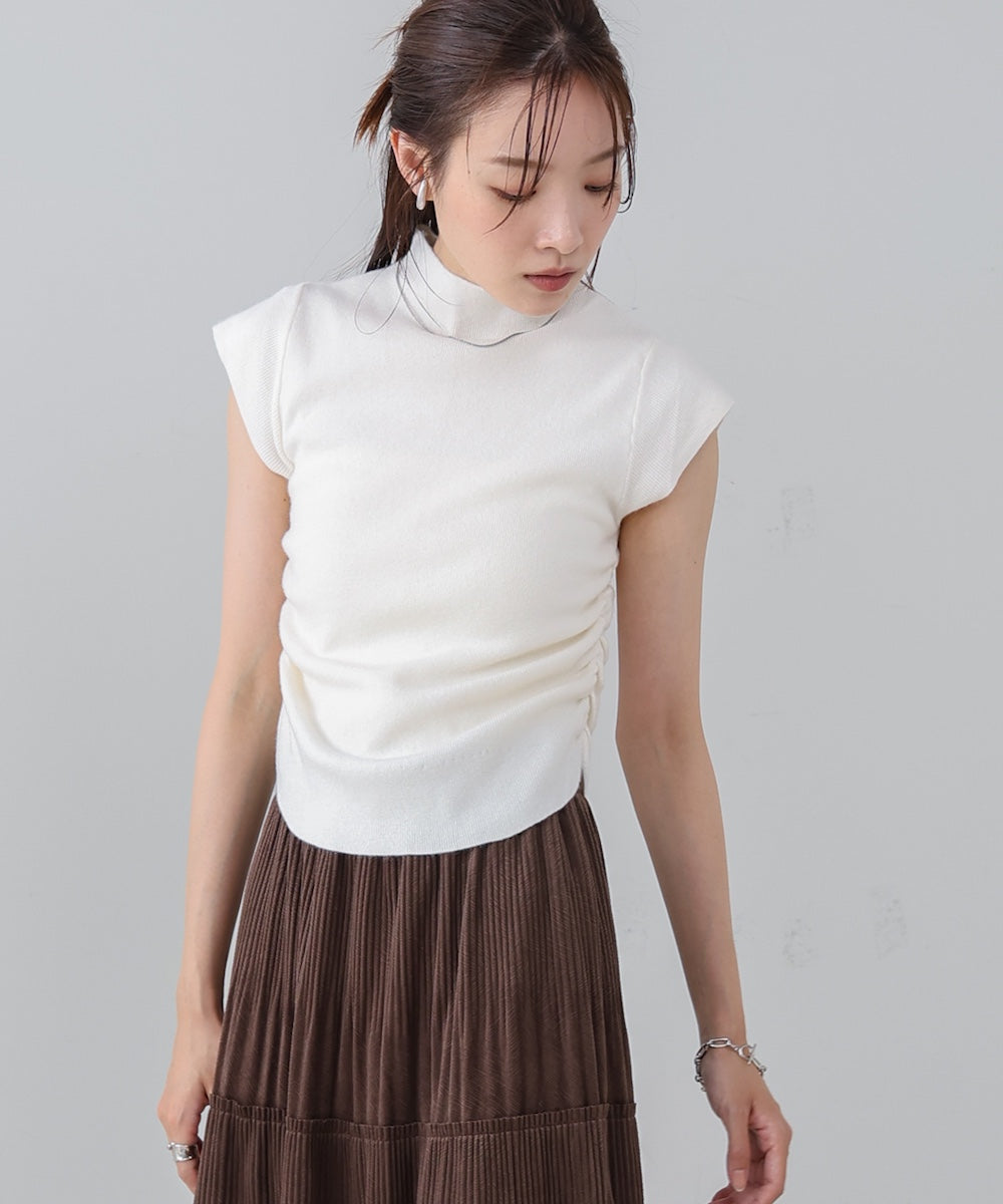 サイドギャザープチハイネックトップス