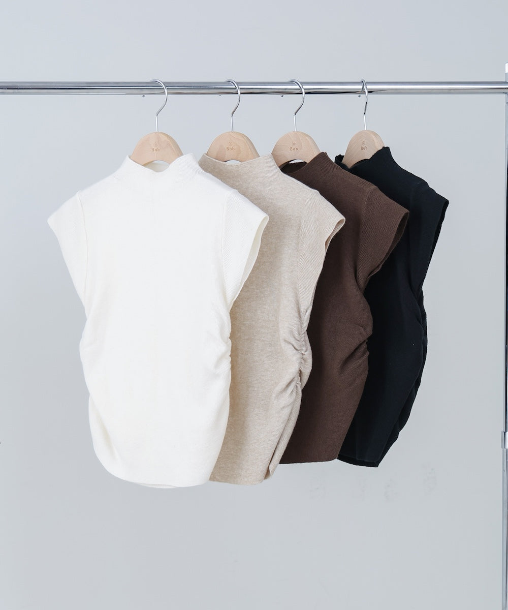 サイドギャザープチハイネックトップス