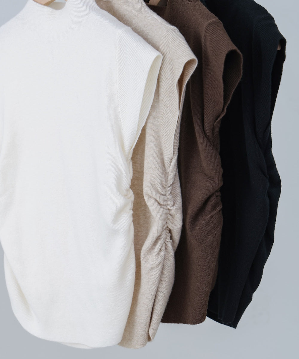 サイドギャザープチハイネックトップス