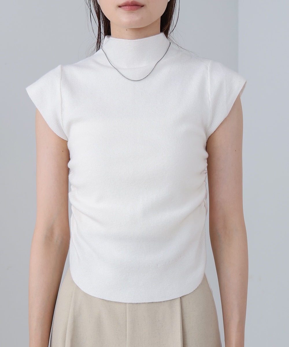 サイドギャザープチハイネックトップス